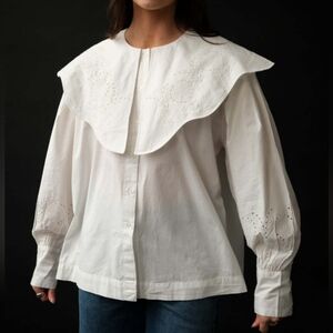 Damson Madder Romeo Broderie Oversized Cotton Button Up Heart Blouse